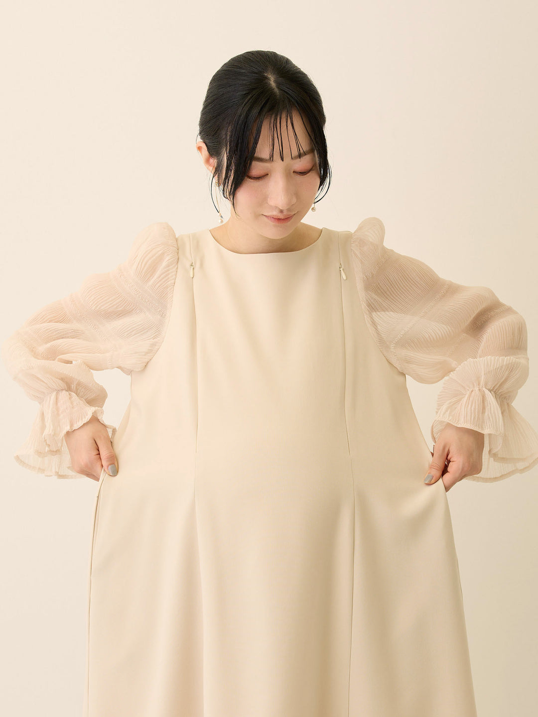 シフォンスリーブワンピース Beige