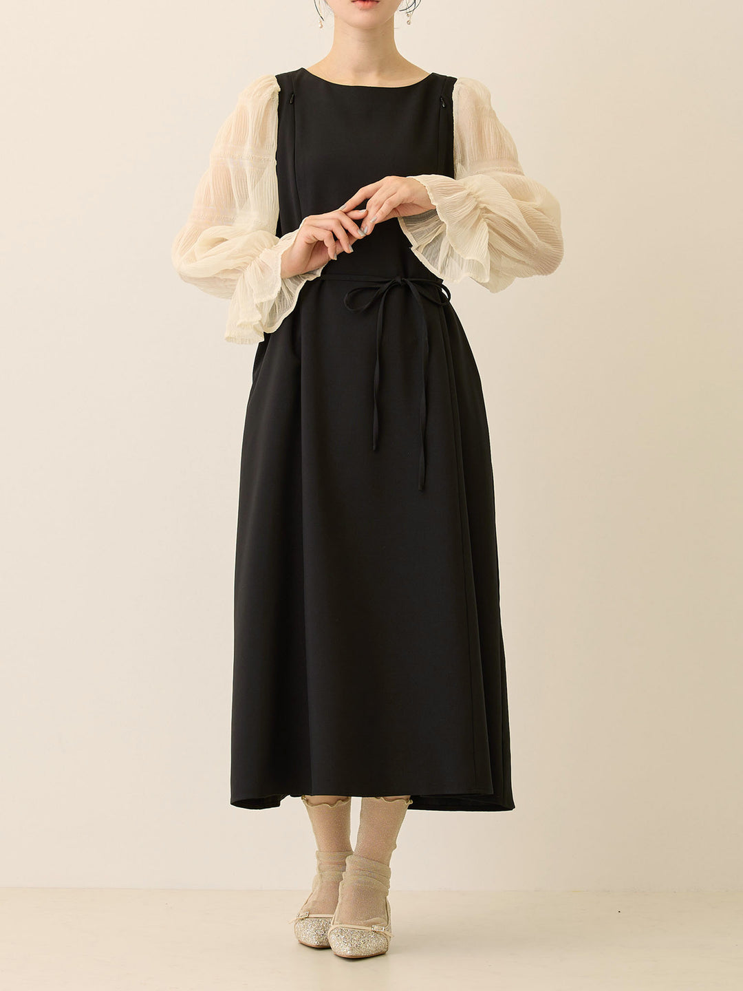 シフォンスリーブワンピース Black