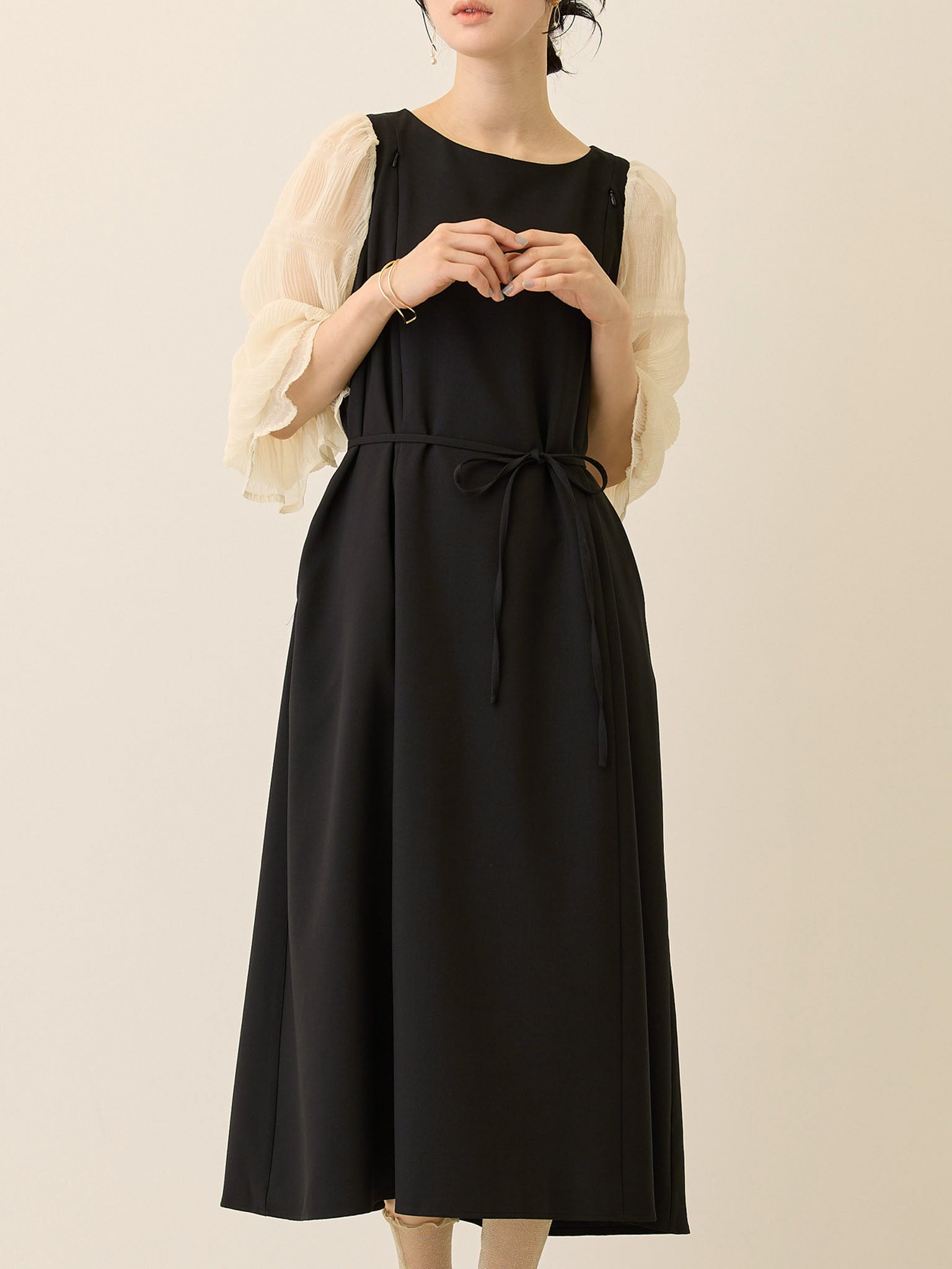 Chiffon Sleeve Dress - Black