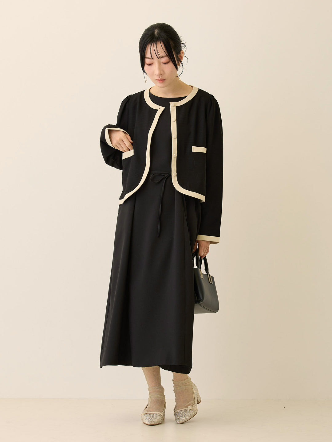 セレモニー対応・配色ジャケット Black