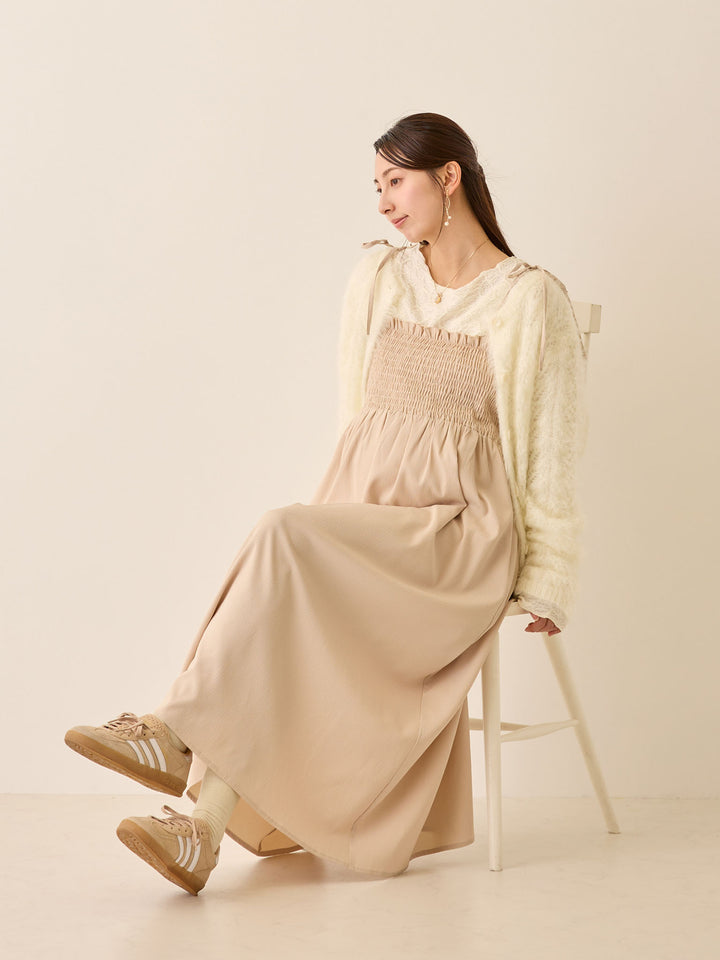 リボン付きニットカーデ White