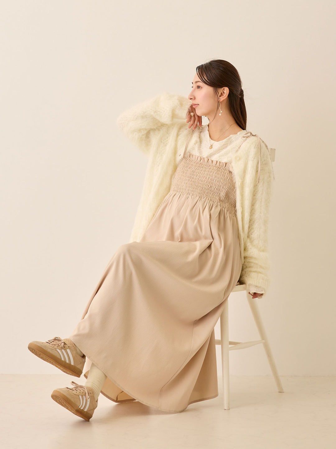Shirred Cami Dress Beige honono for mom&baby Shirred Cami Dress Beige honono for mom&baby