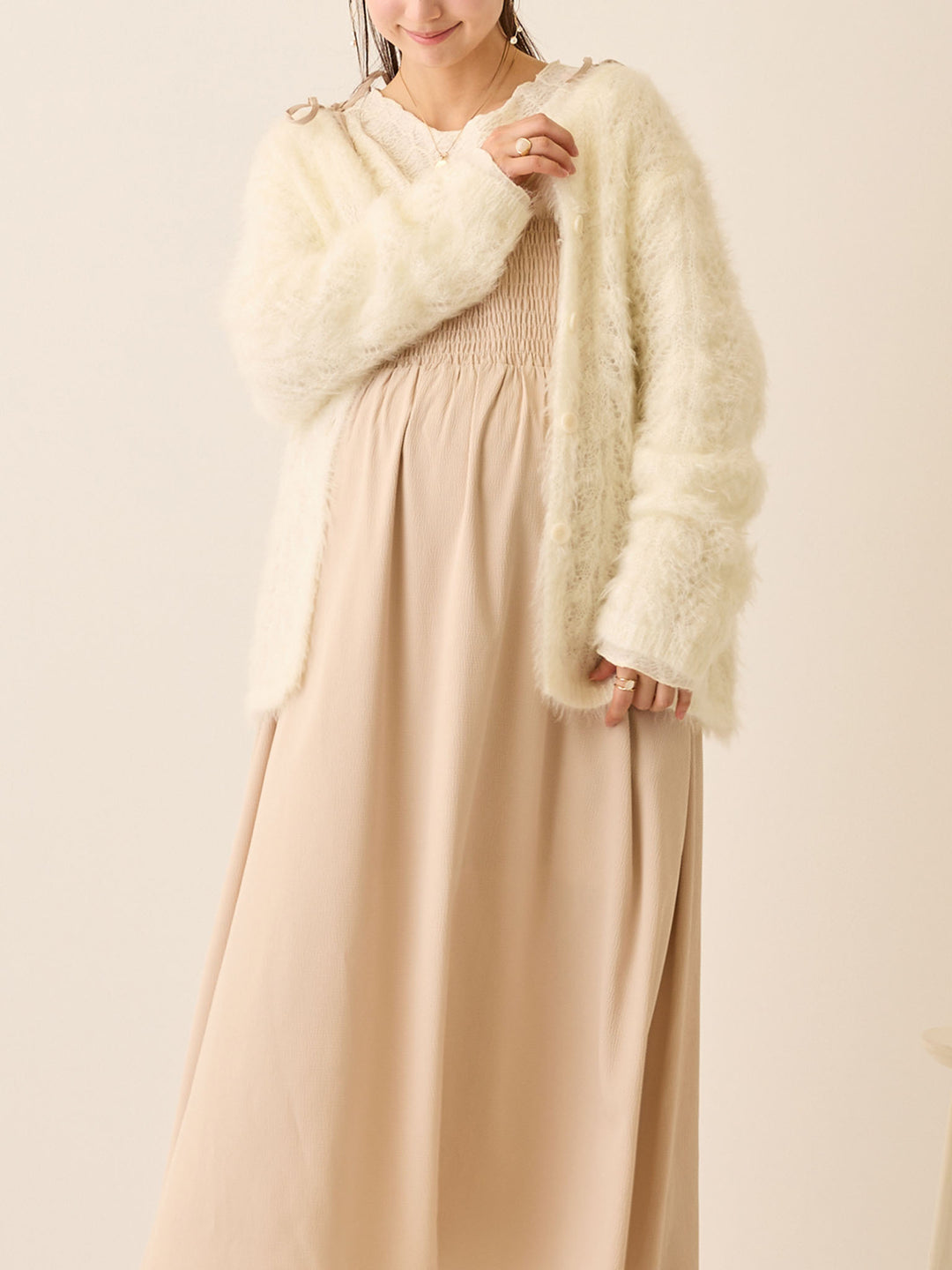 Shirred Cami Dress Beige honono for mom&baby Shirred Cami Dress Beige honono for mom&baby