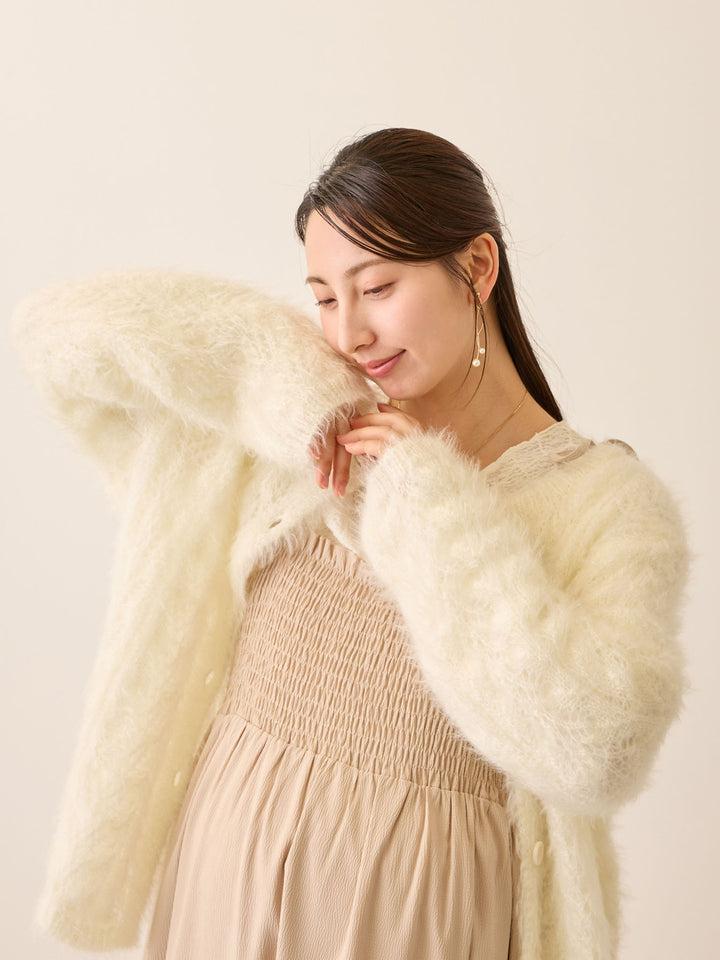 リボン付きニットカーデ White