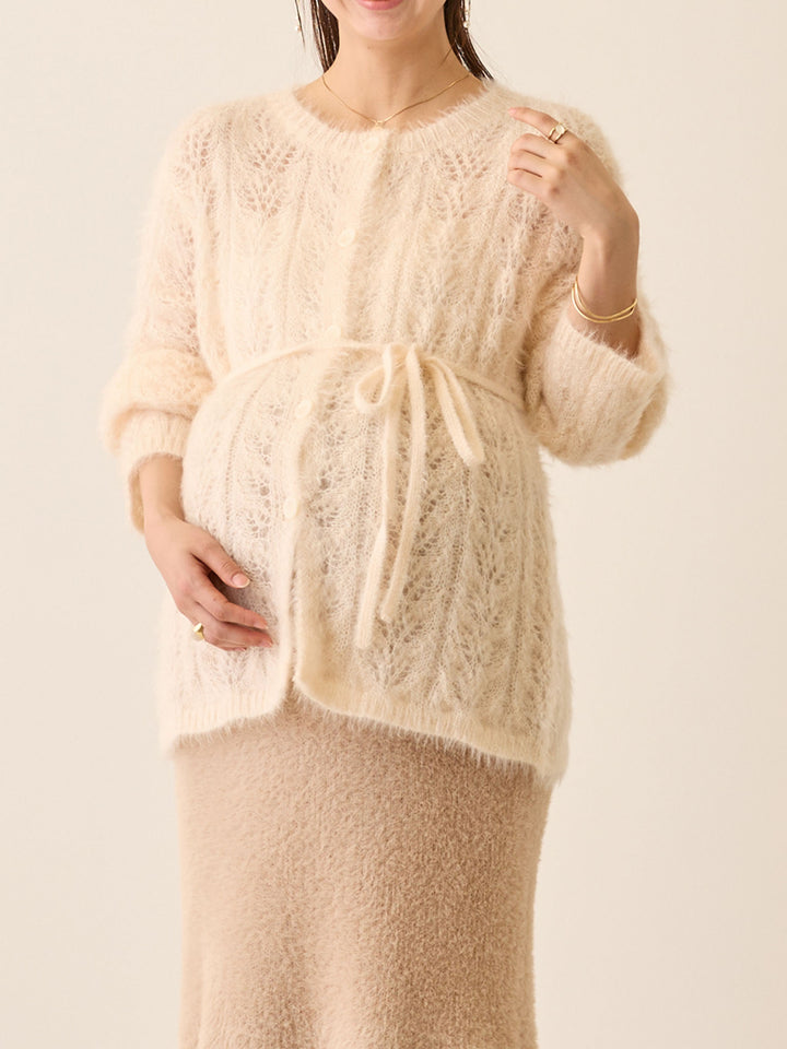 リボン付きニットカーデ Pale pink