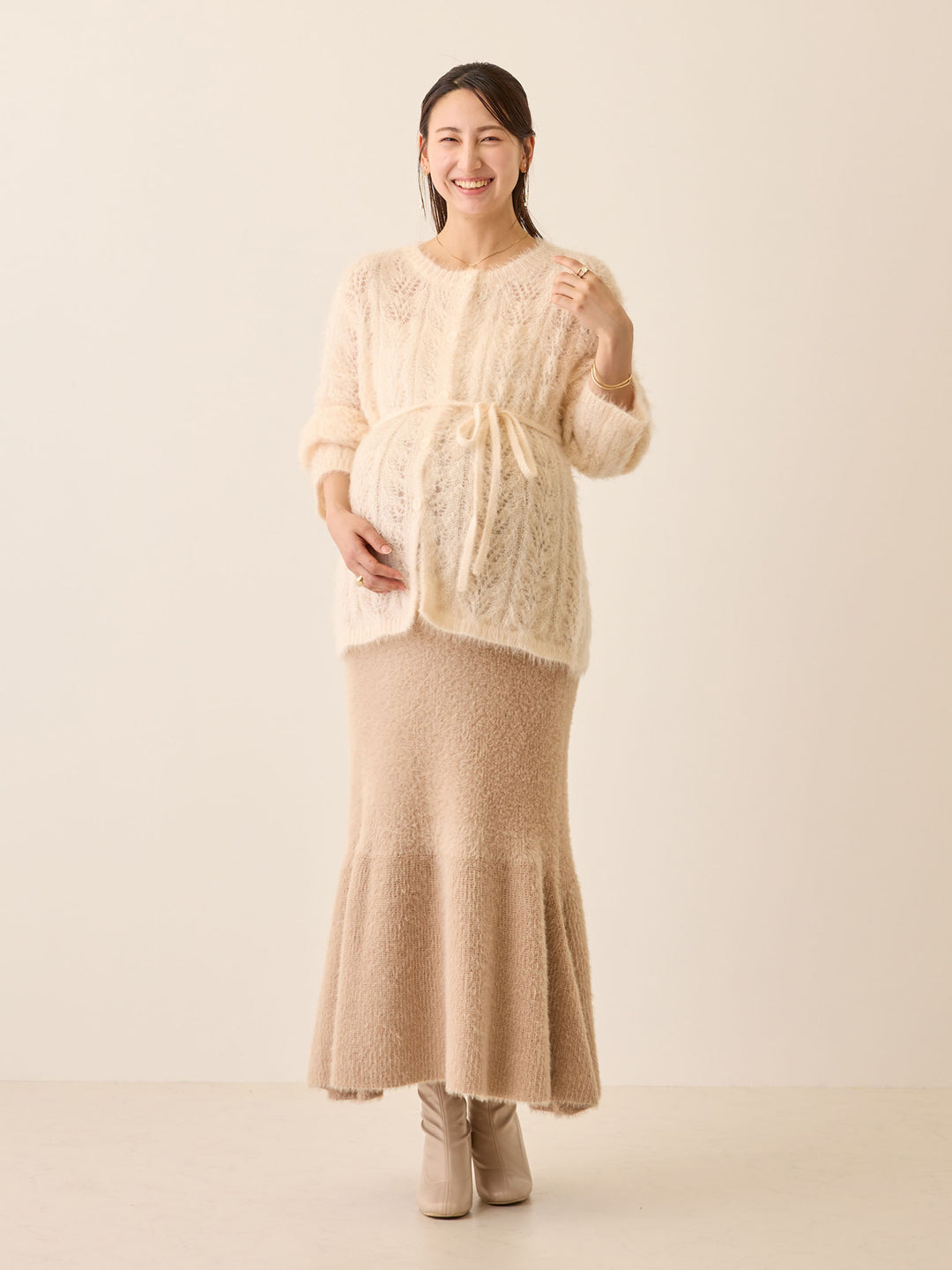 リボン付きニットカーデ Pale pink