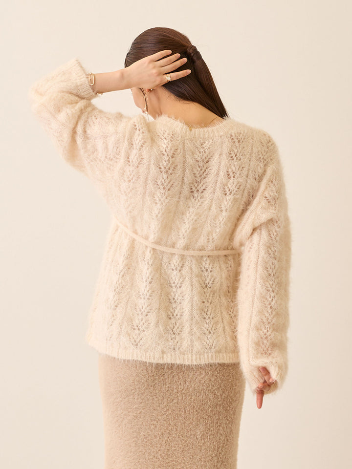 リボン付きニットカーデ Pale pink