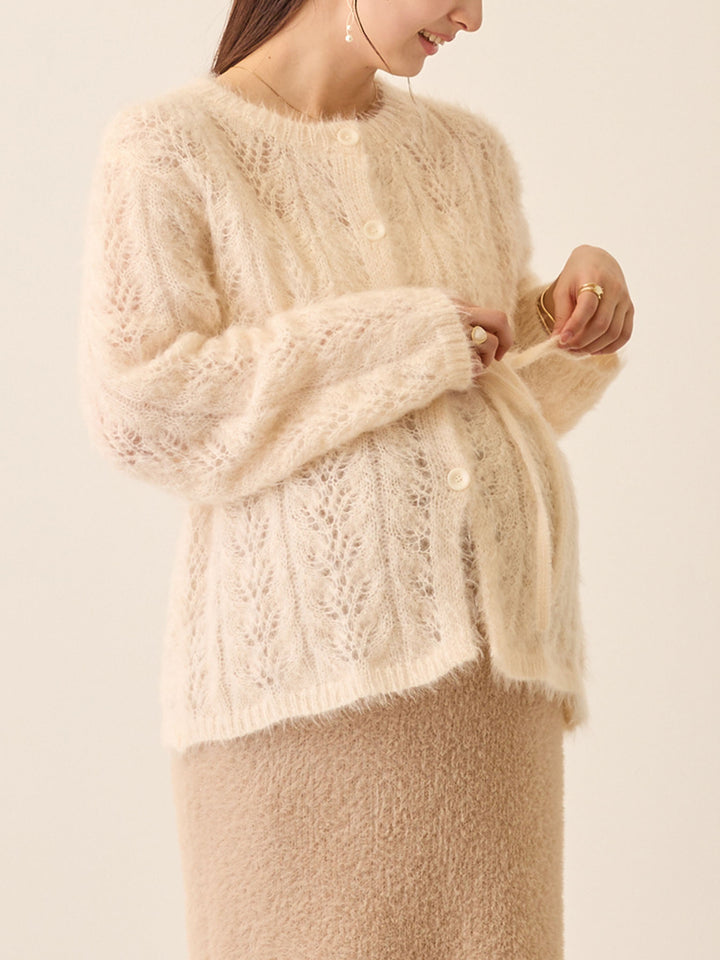 リボン付きニットカーデ Pale pink