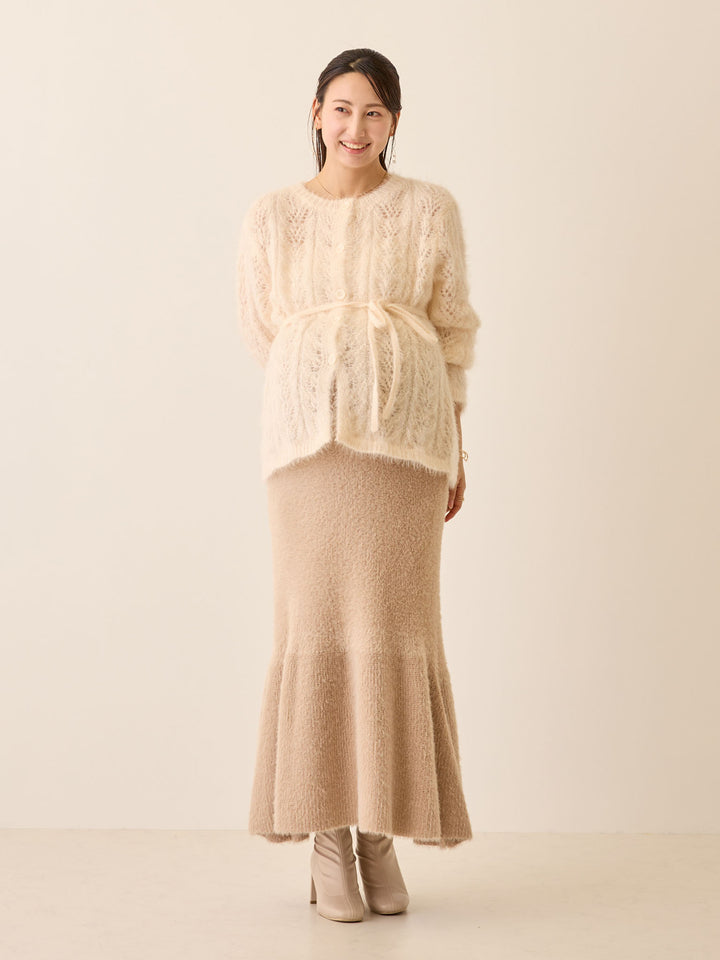 リボン付きニットカーデ Pale pink