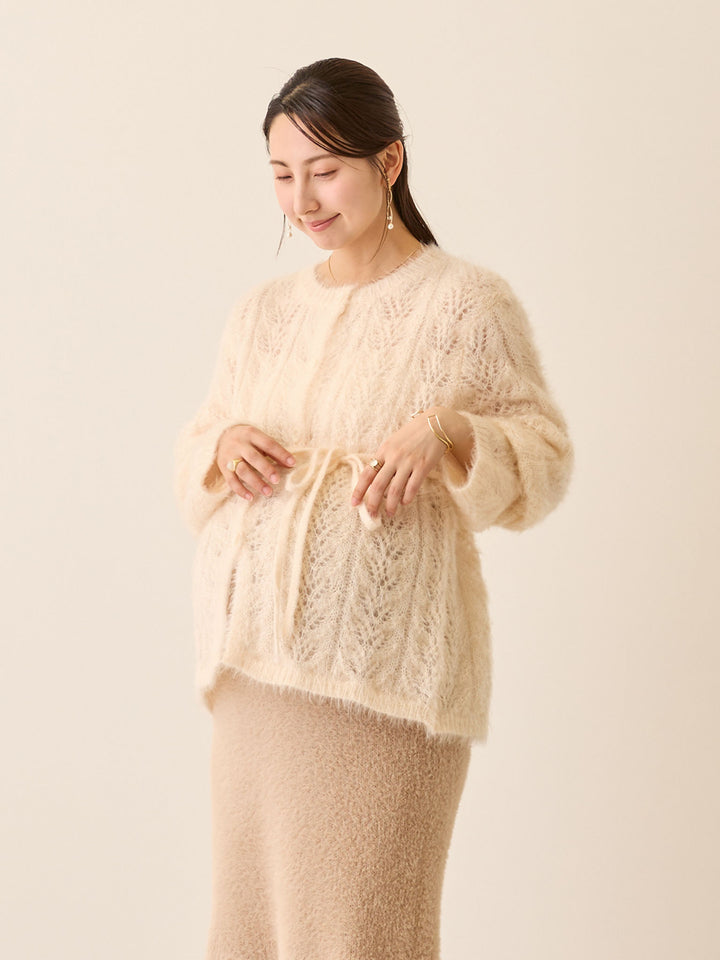 リボン付きニットカーデ Pale pink