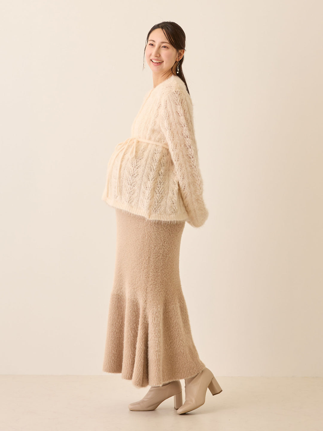 リボン付きニットカーデ Pale pink