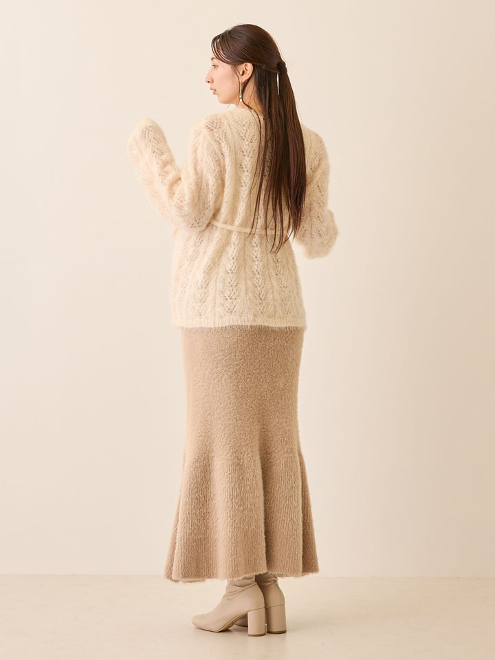 リボン付きニットカーデ Pale pink