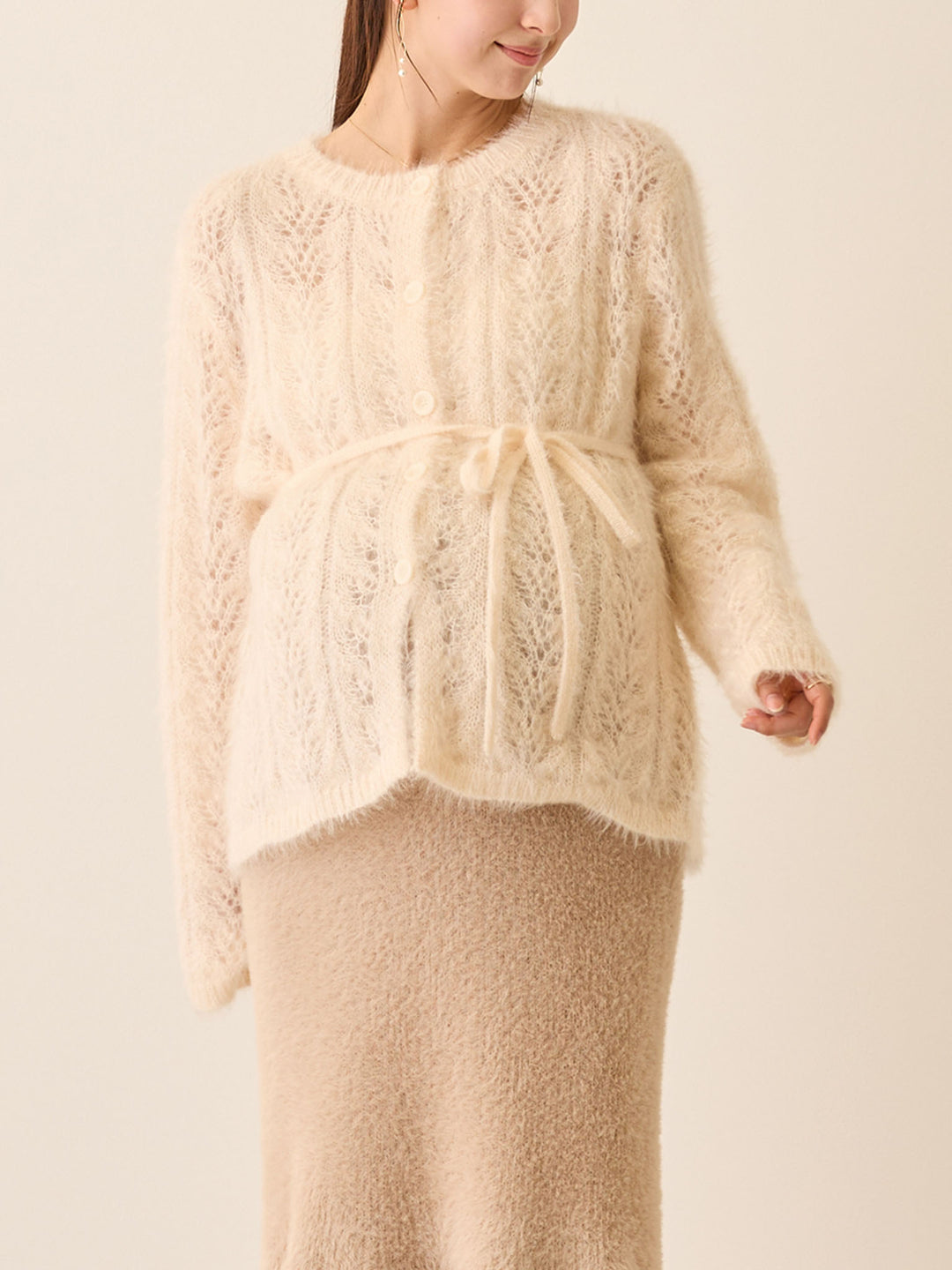 リボン付きニットカーデ Pale pink