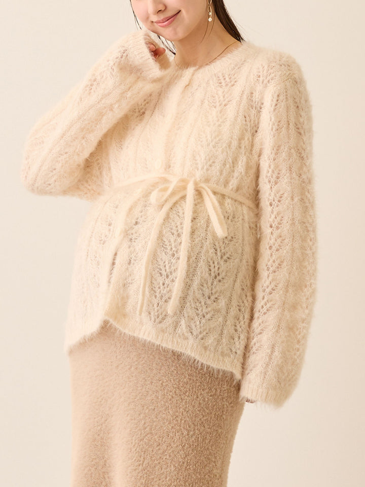 リボン付きニットカーデ Pale pink