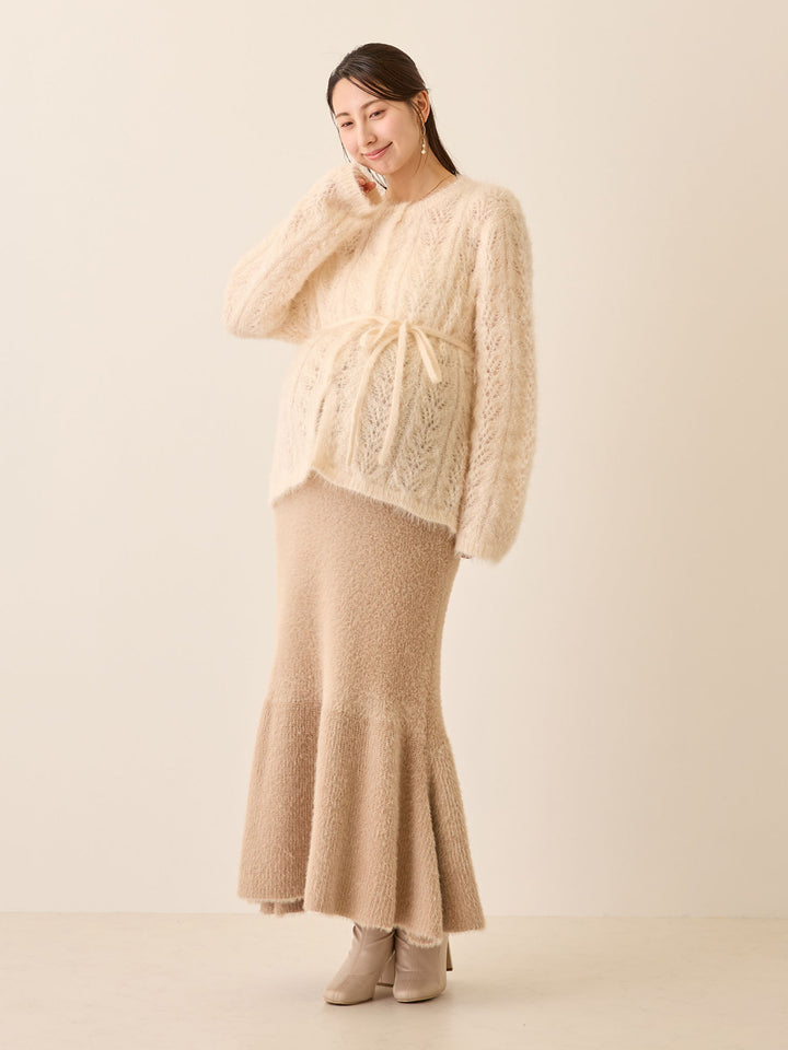 リボン付きニットカーデ Pale pink