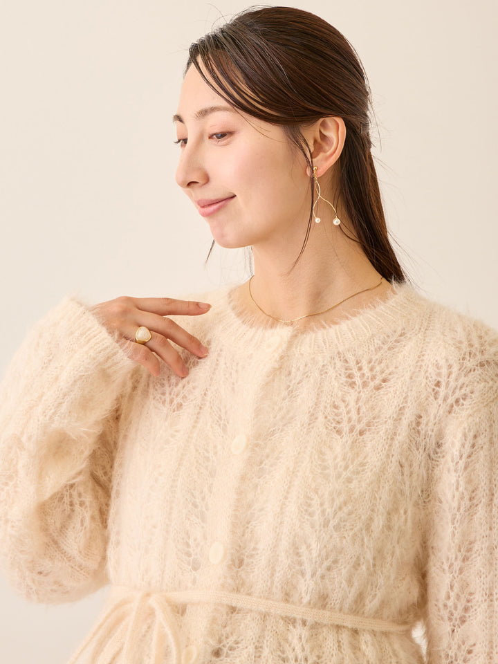 リボン付きニットカーデ White