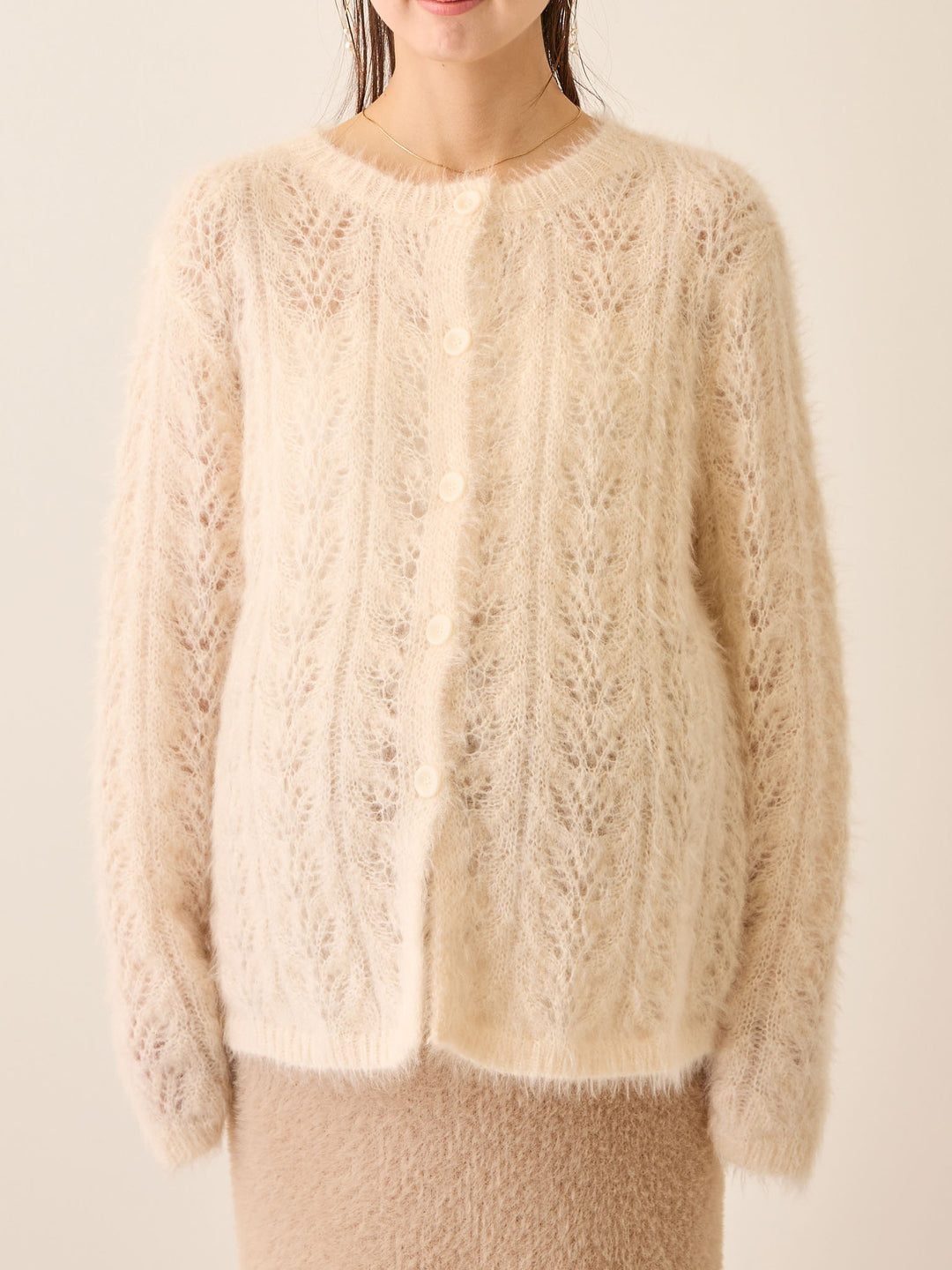 リボン付きニットカーデ White