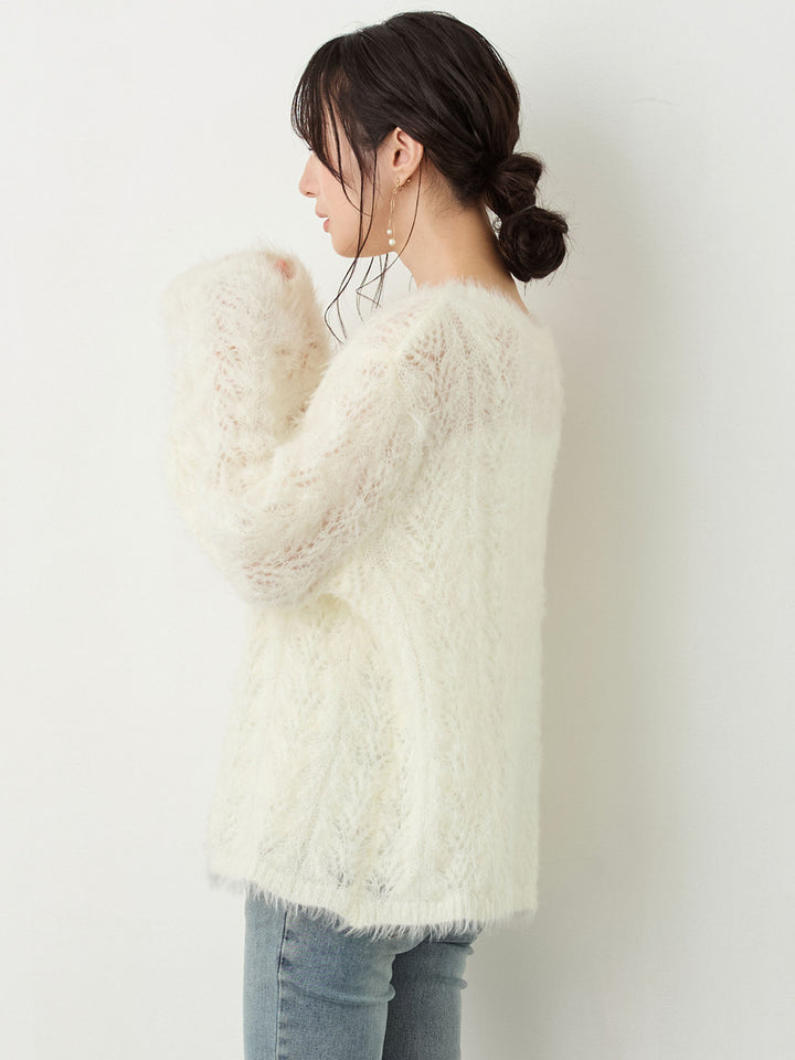 リボン付きニットカーデ White