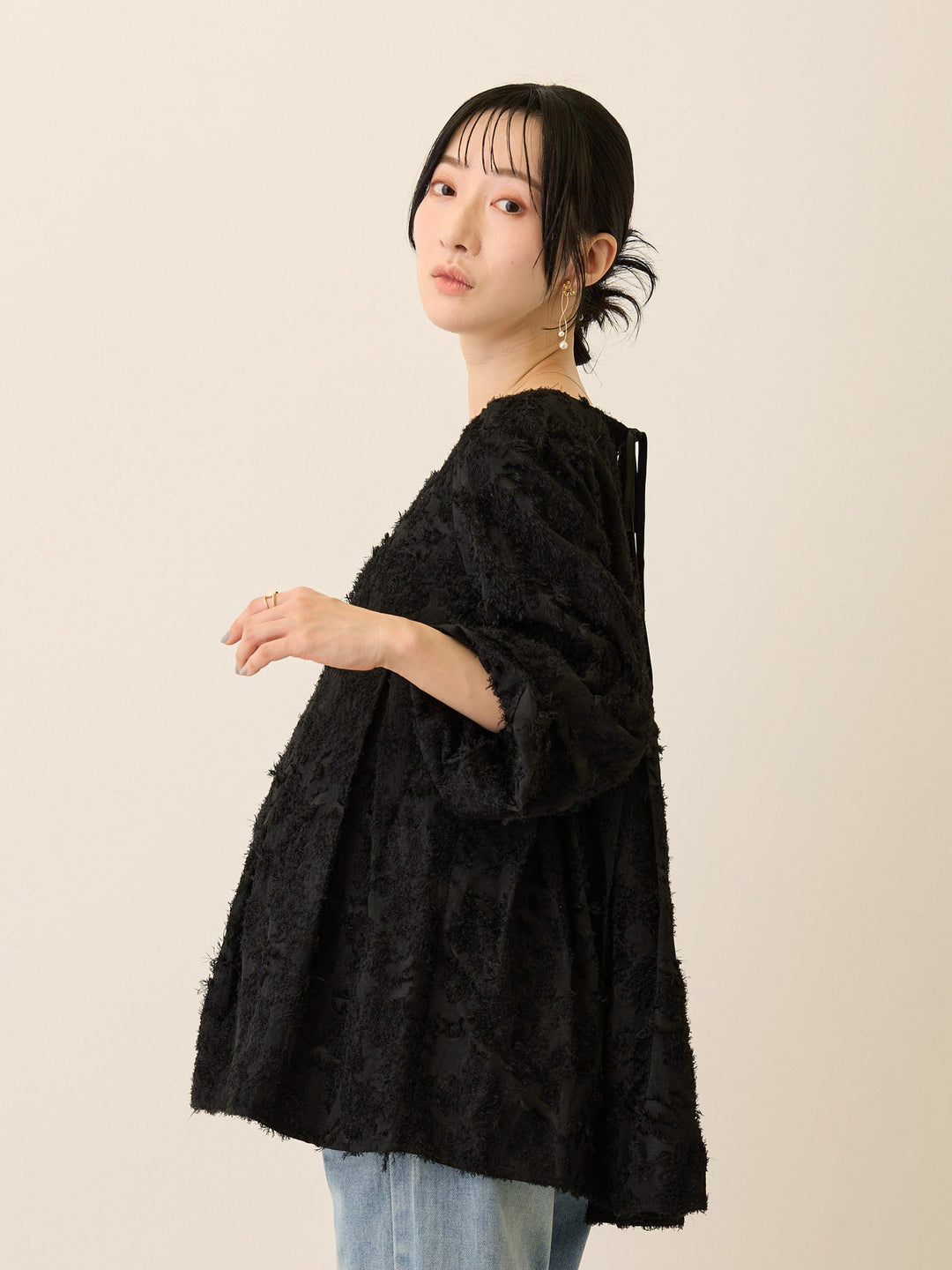 スクエアペプラムトップス Black