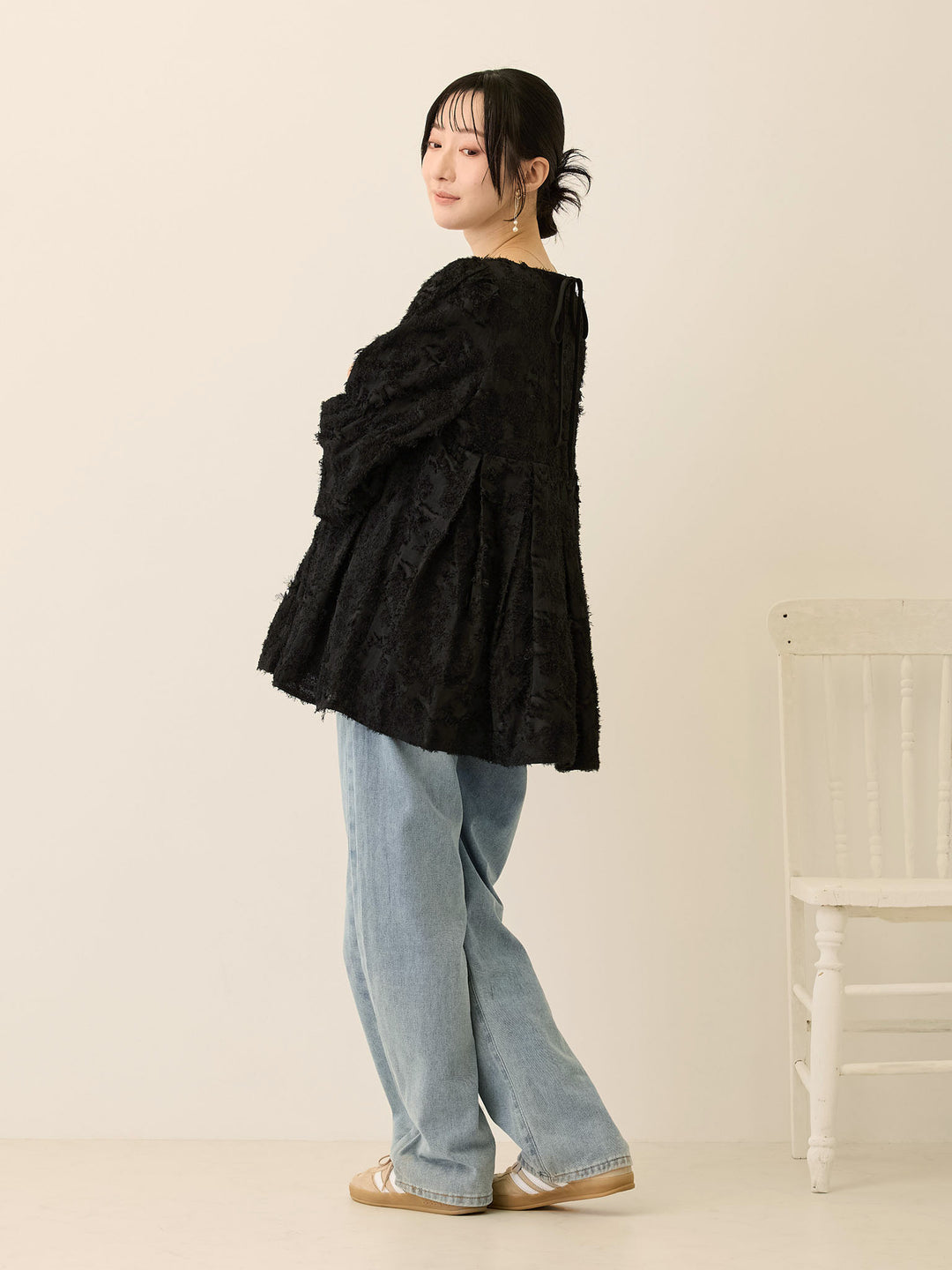 スクエアペプラムトップス Black