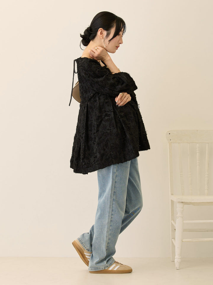 スクエアペプラムトップス Black