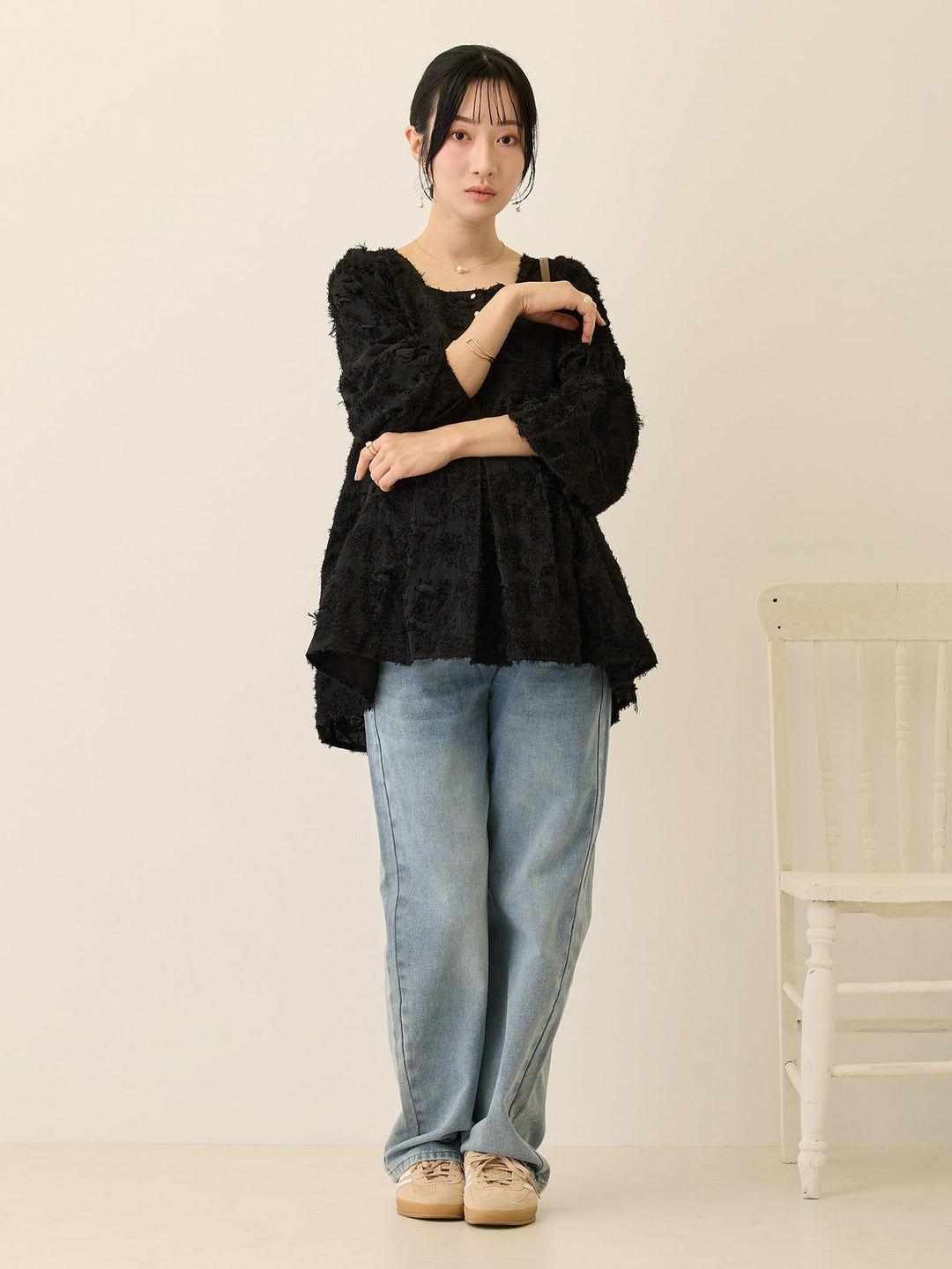 スクエアペプラムトップス Black