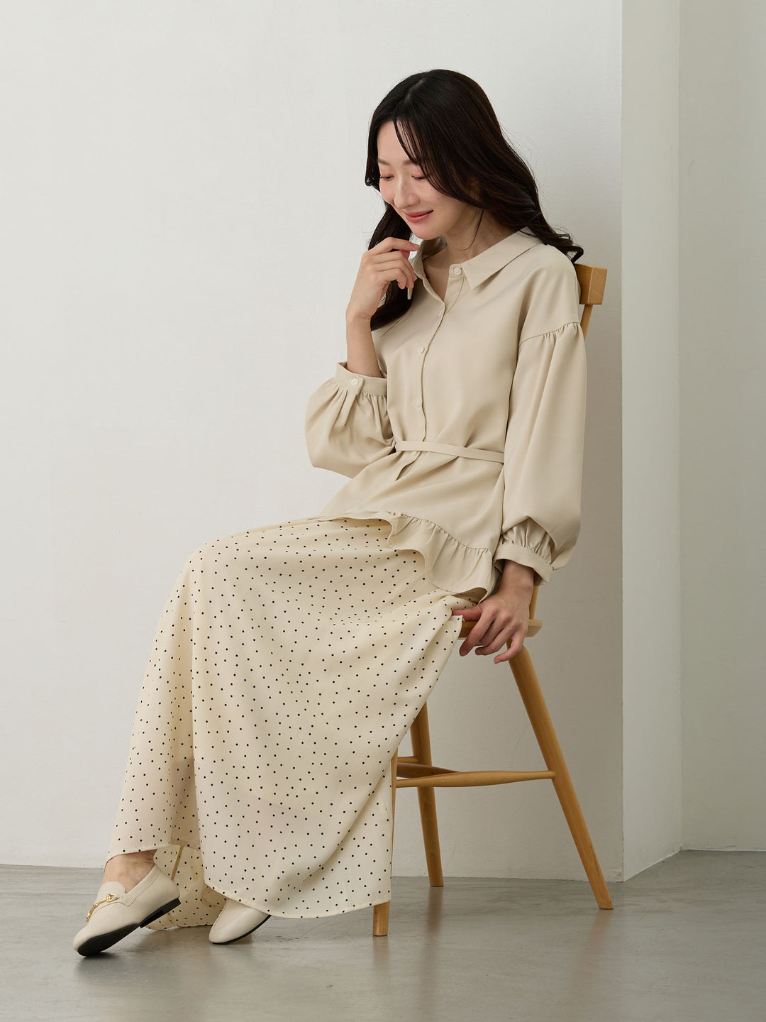 ボウタイ付きブラウス Beige