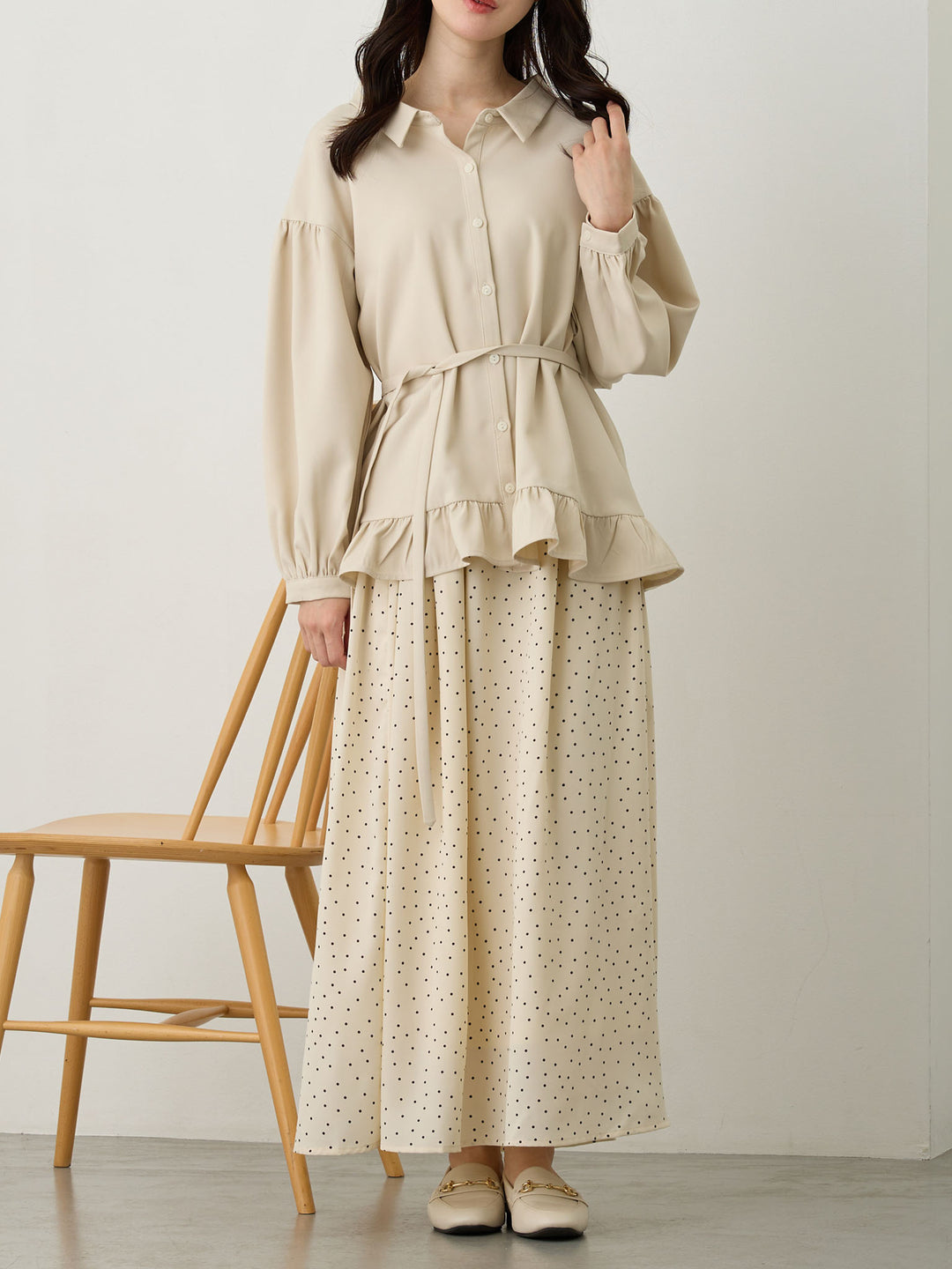 ボウタイ付きブラウス Beige