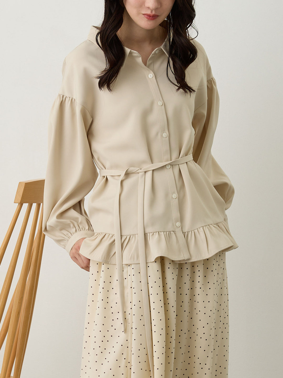 ボウタイ付きブラウス Beige