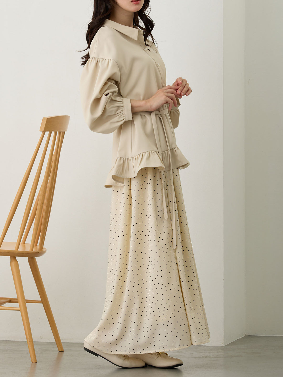 ボウタイ付きブラウス Beige