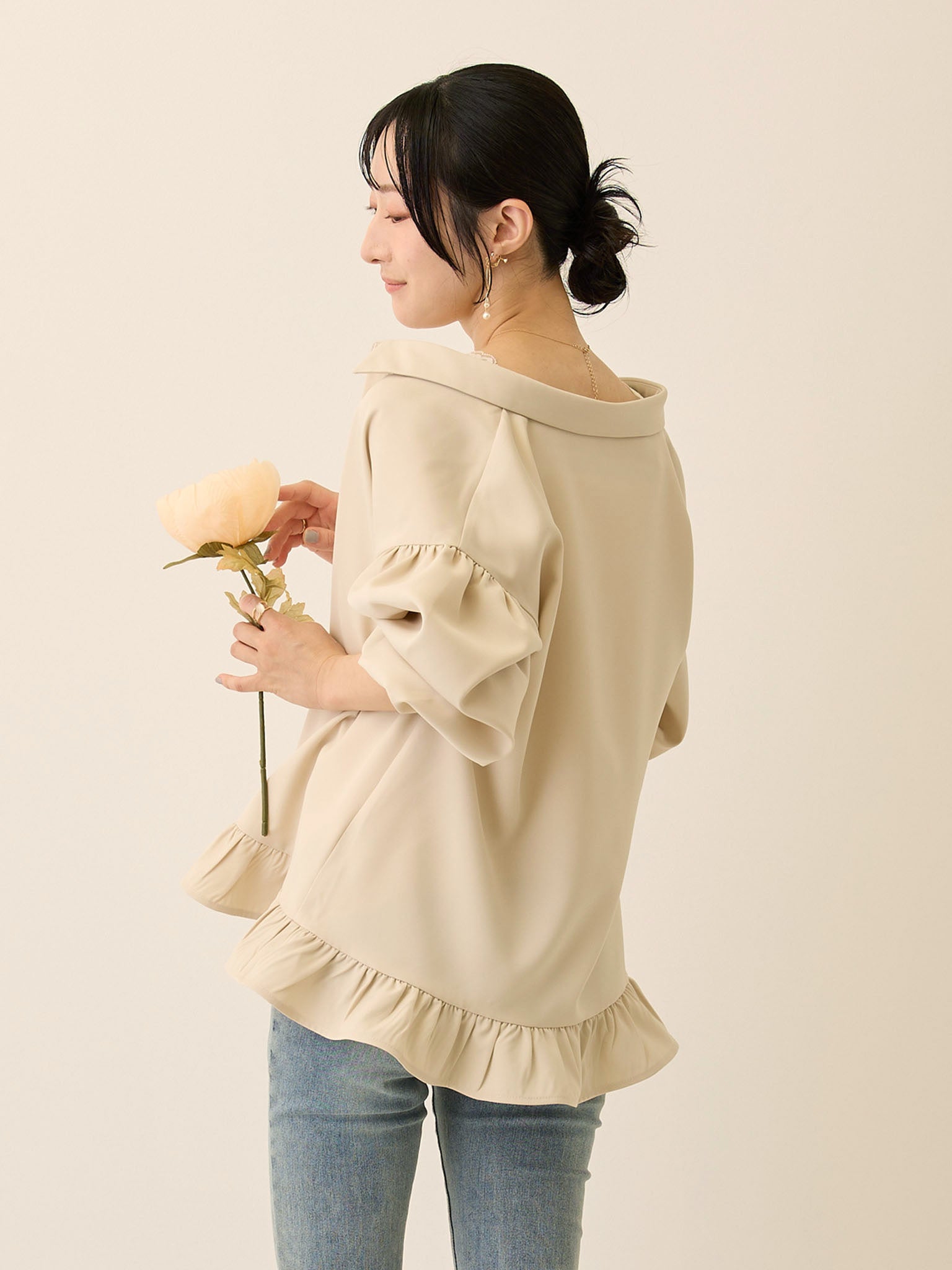 Bow Tie Blouse Beige