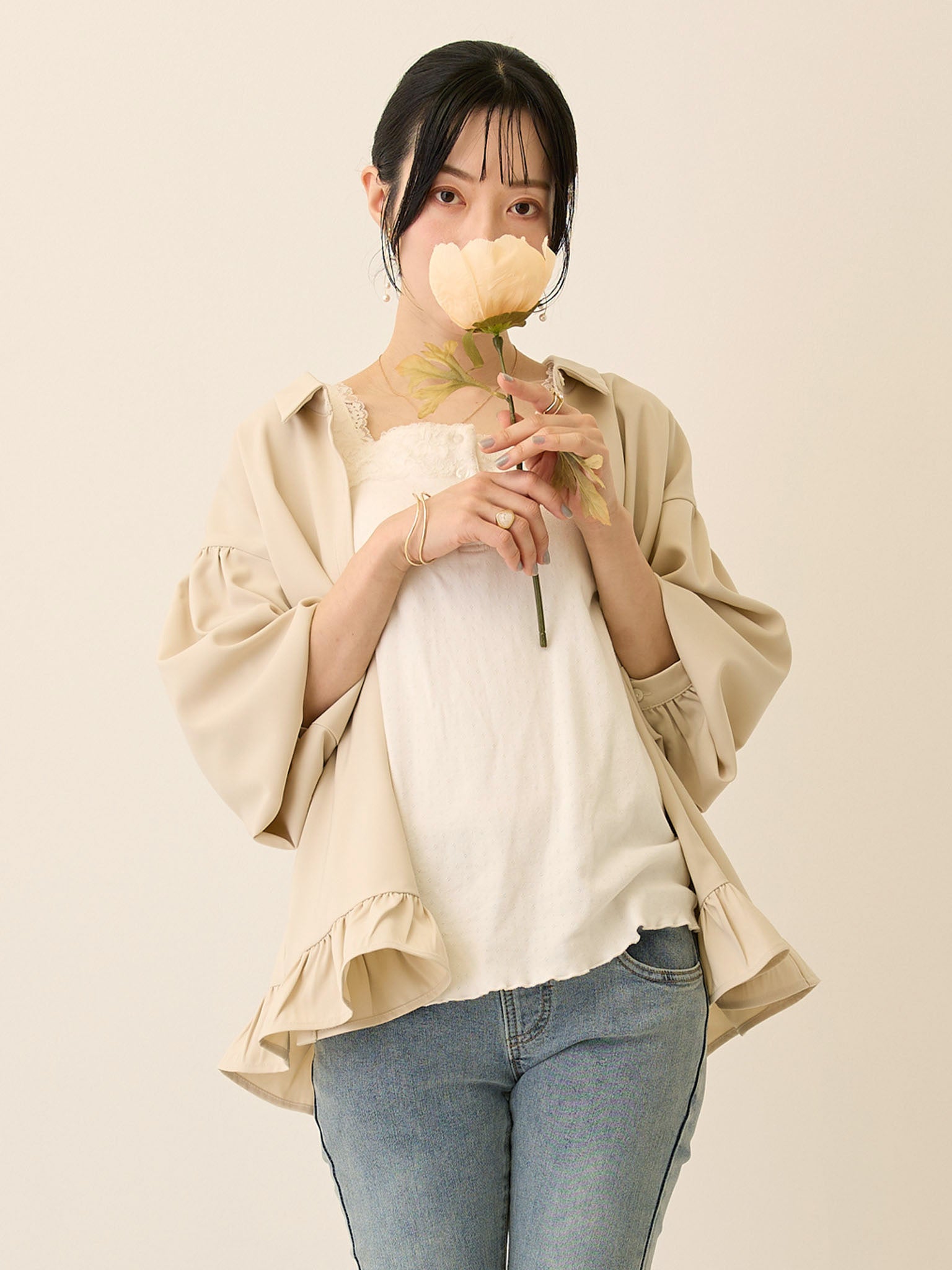 Bow Tie Blouse Beige