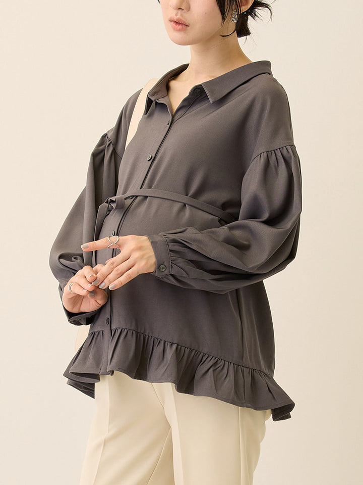 ボウタイ付きブラウス Gray