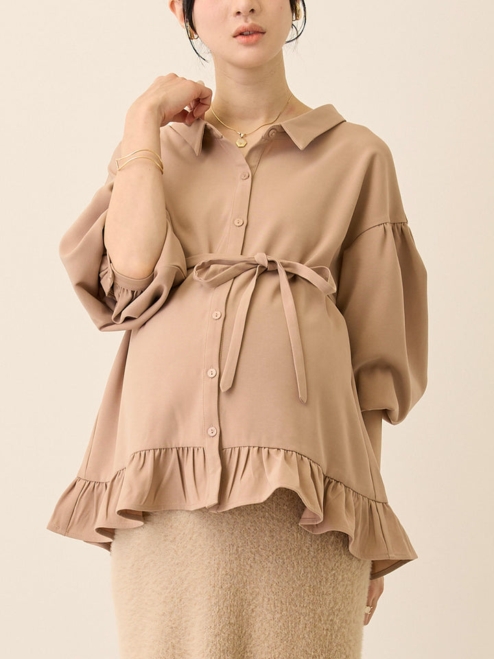 ボウタイ付きブラウス Pink beige