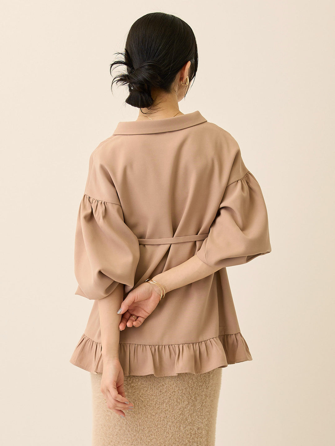 ボウタイ付きブラウス Pink beige