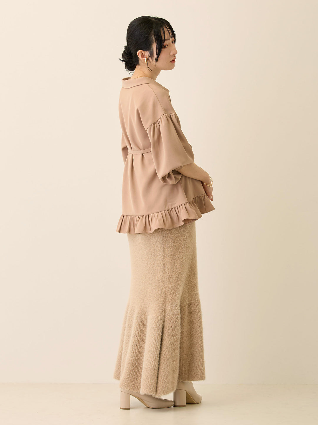 ボウタイ付きブラウス Pink beige