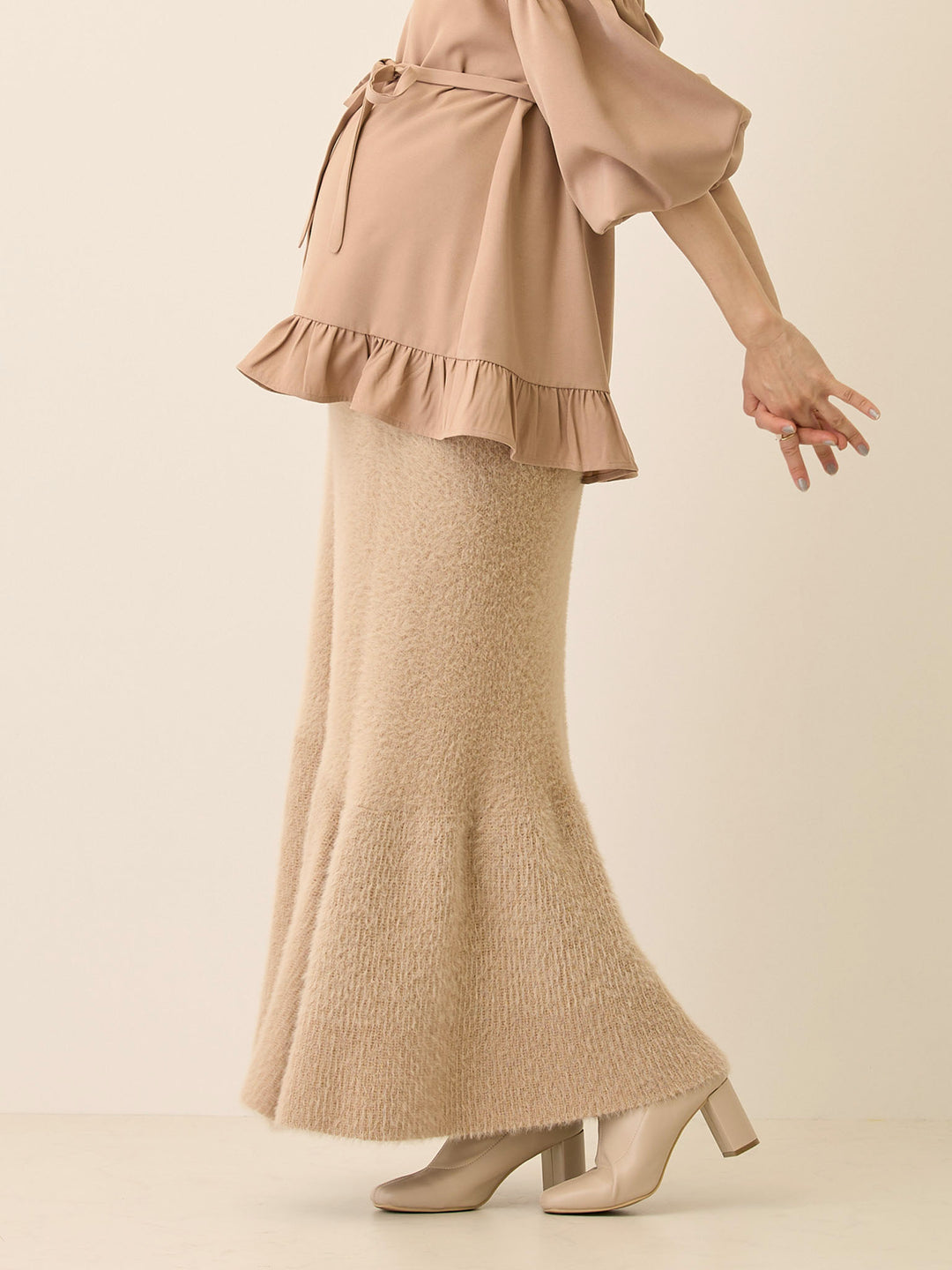 シャギーニットマーメイドスカート Beige