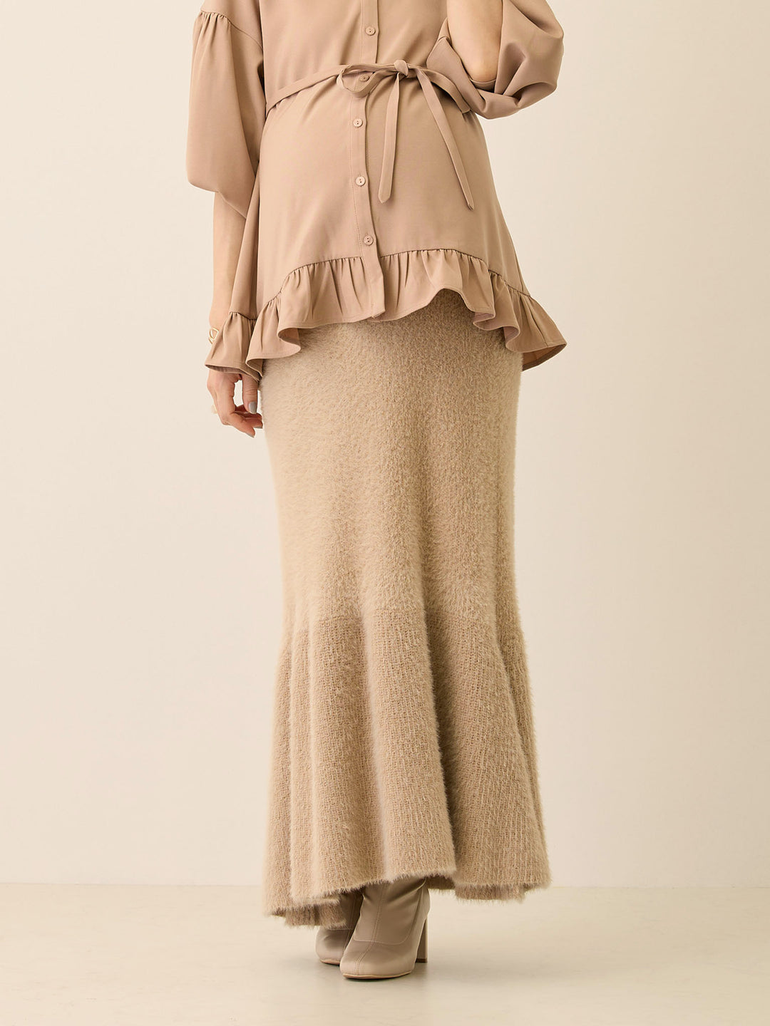 シャギーニットマーメイドスカート Beige