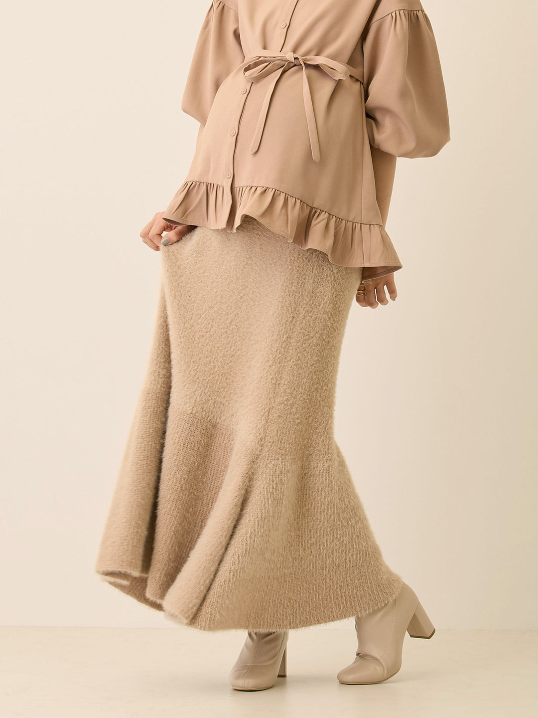 シャギーニットマーメイドスカート Beige