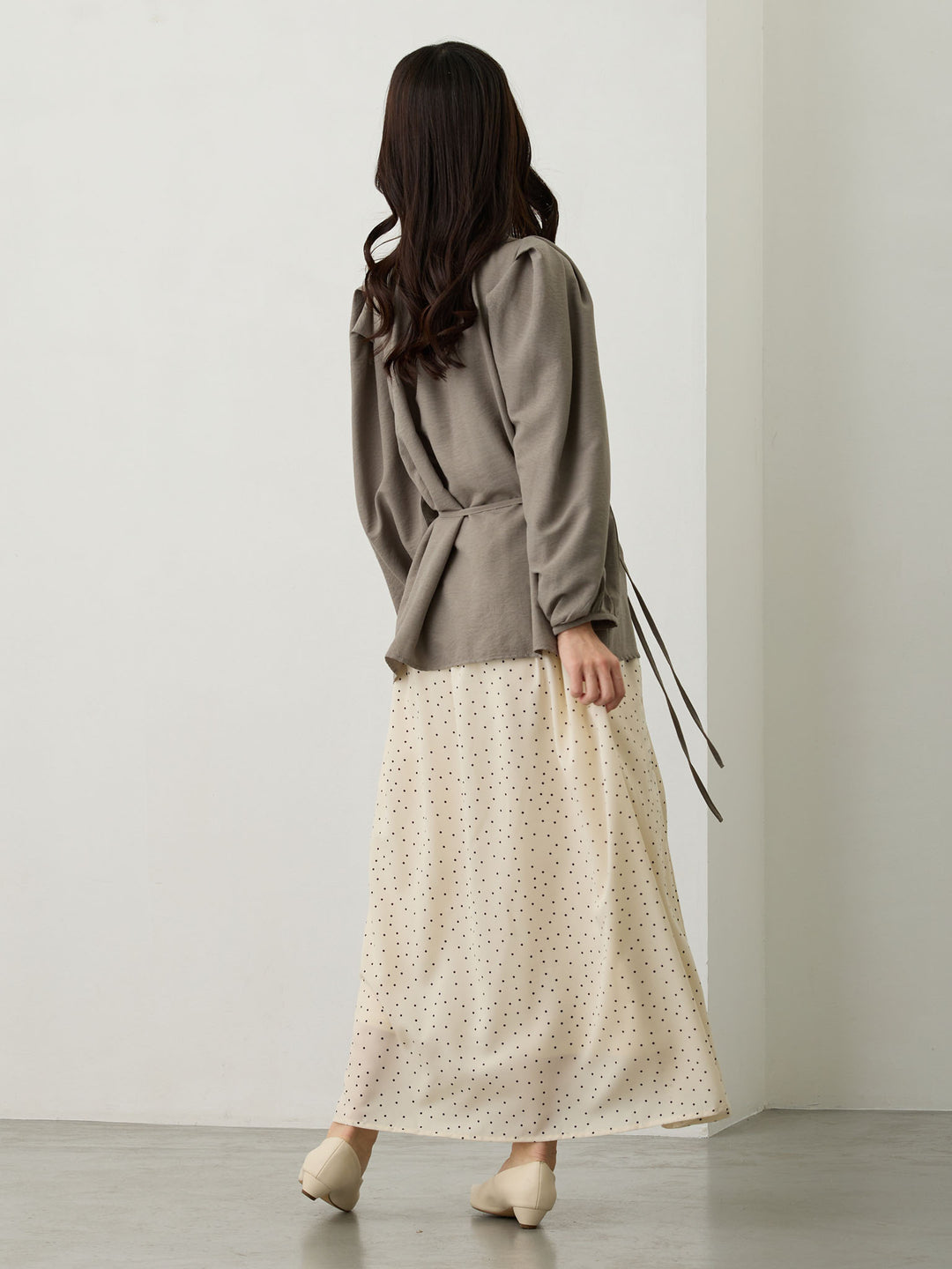 タックスリーブギャザーブラウス Gray