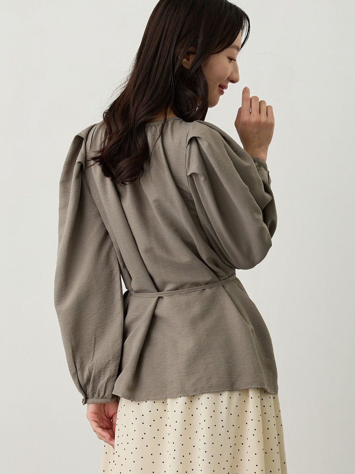 タックスリーブギャザーブラウス Gray