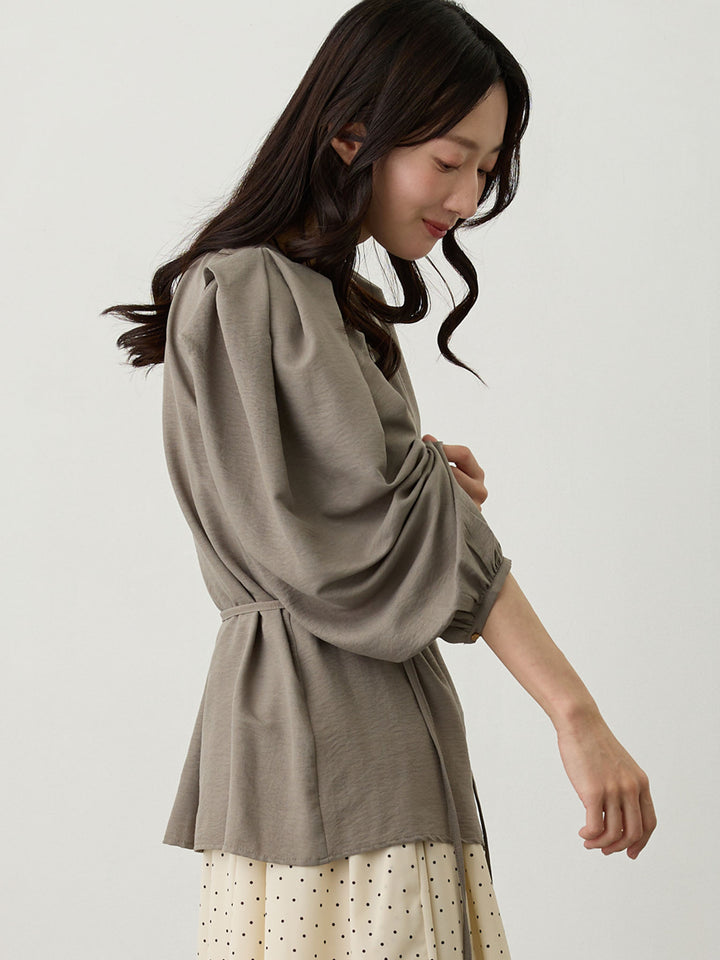 タックスリーブギャザーブラウス Gray