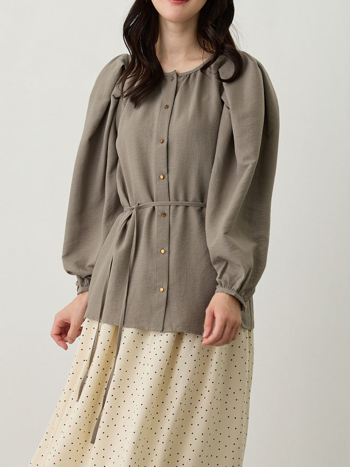タックスリーブギャザーブラウス Gray