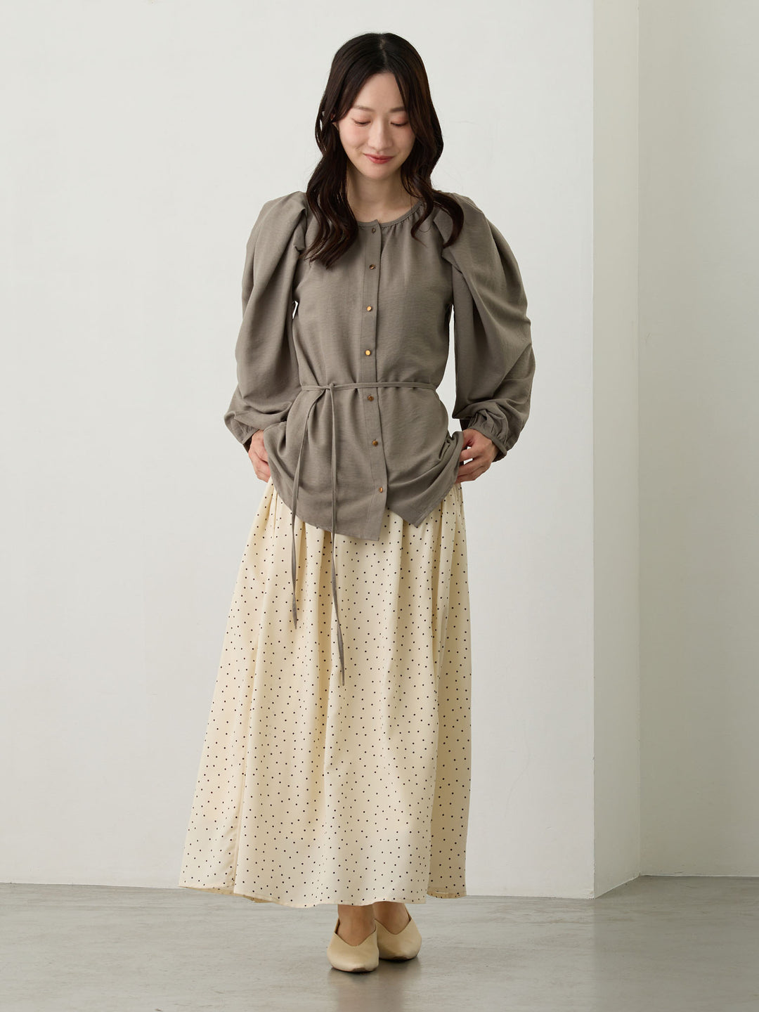 タックスリーブギャザーブラウス Gray