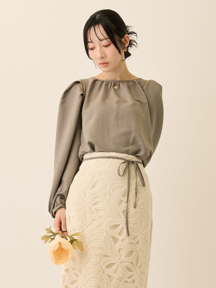 タックスリーブギャザーブラウス Gray