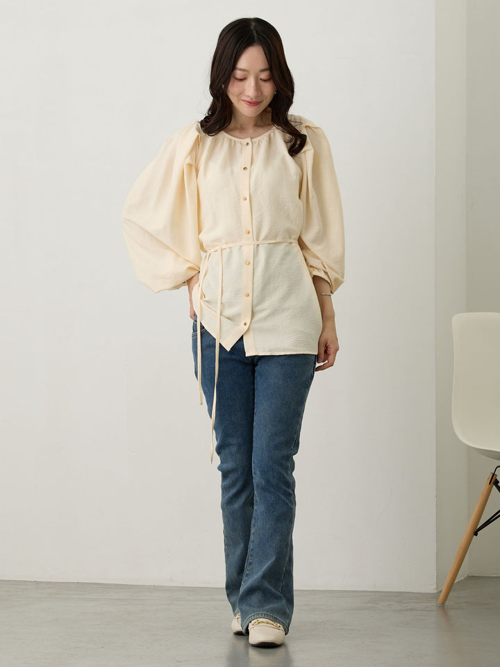 タックスリーブギャザーブラウス Ivory