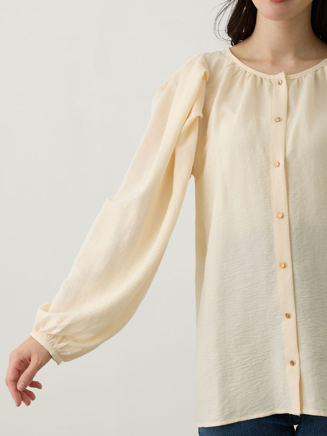 タックスリーブギャザーブラウス Pink beige