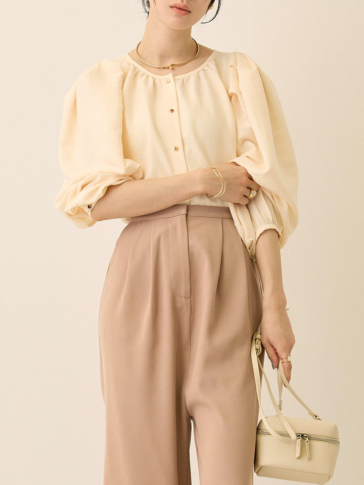 タックスリーブギャザーブラウス Ivory