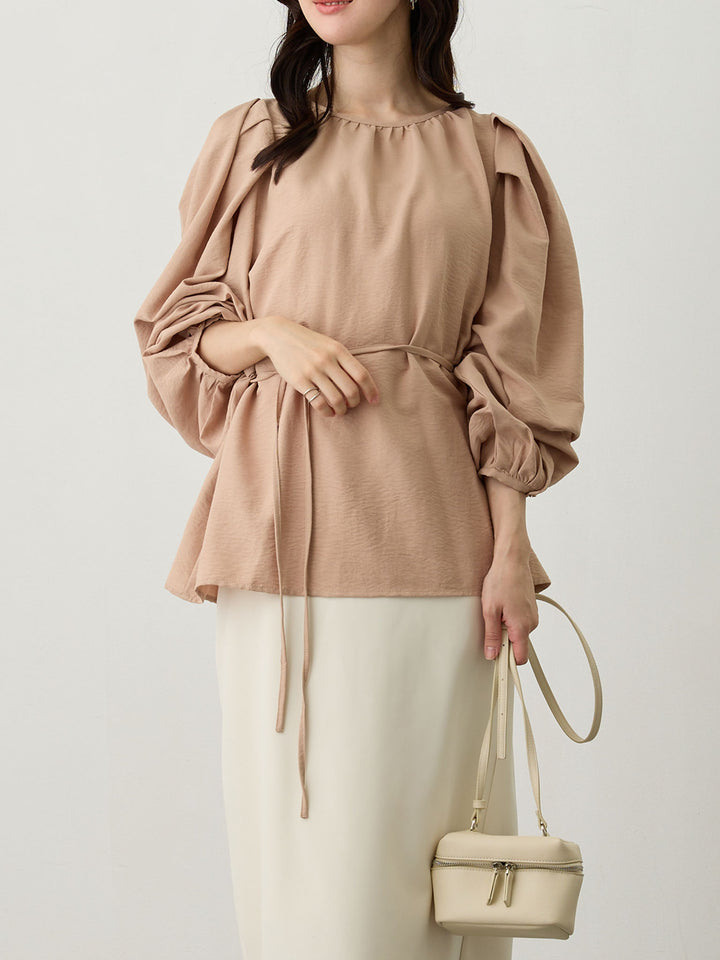 タックスリーブギャザーブラウス Pink beige
