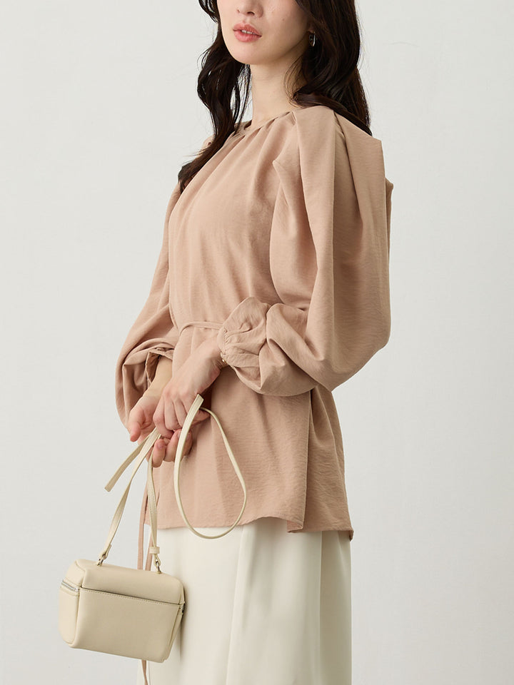 タックスリーブギャザーブラウス Pink beige